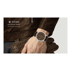 Titan Classic Stainless Steel Watch with Date Silver Dial Brown Leather Strap