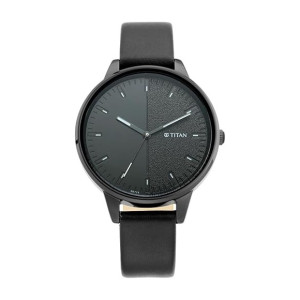 Titan Women’s Workwear Quartz Analog Gradient Black Dial Black Leather Strap Watch
