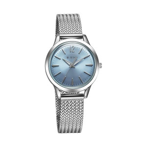 Titan Timeless Urban Quartz Analog Blue Dial Metal Strap Watch for Women