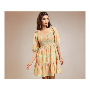Tokyo Talkies Women’s Short Sleeves Square Neck Printed Dresses