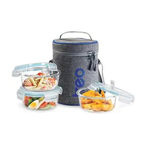 Treo by Milton All Fresh Borosilicate Glass Lunch Box Set of 3 (400 ml Each) with Durable Lunch Bag