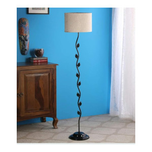 tu casa Beigh Jute Shade with Black Metal-Iron Base Floor Lamp (56 Inch Height)