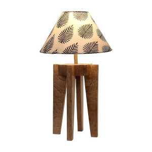 tu casa Table Lamps with Mango Wood Base & Off-White Black Leaf Cotton Shades (Height- 45cm)