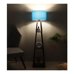tu casa Wooden Floor Lamp with Aqua Shade (52″)