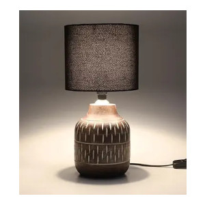 tu casa Wooden Table Lamp with Black Satin Shade | Modern Bedside & Night Lamp