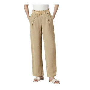 Van Heusen Women’s Regular Fit Mid Rise Belted Wide Leg Pants