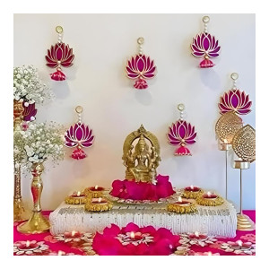 Velvet Handmade Lotus Wall Decor Hangings (6 Pcs Pink, 10 Inches)