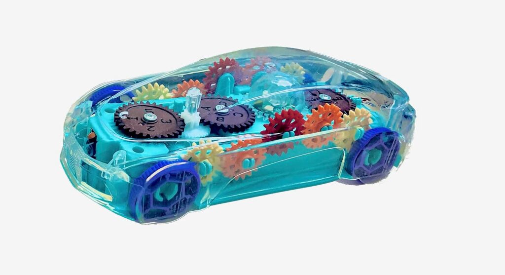VGRASSP 360 Degree Rotating Gear Car Toy for Kids with LED Lights and Music