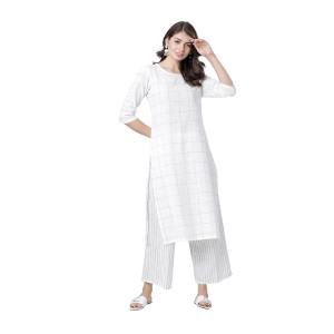 Vishudh Women’s Printed Cotton Kurta with Pant Ethnic Set