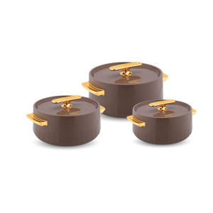 WARMEO Pearl Round Shape Inner Steel Casserole Set of 3 (1500, 2000, 2500ml)