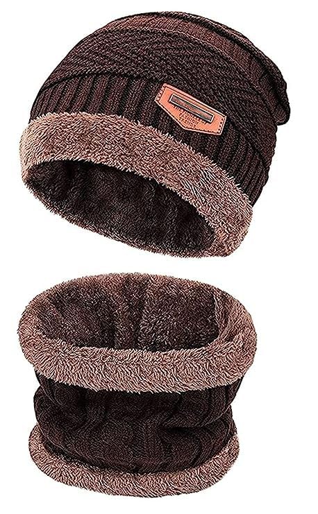 Winter Knit Beanie & Scarf Set for Men Brown Rs. 293