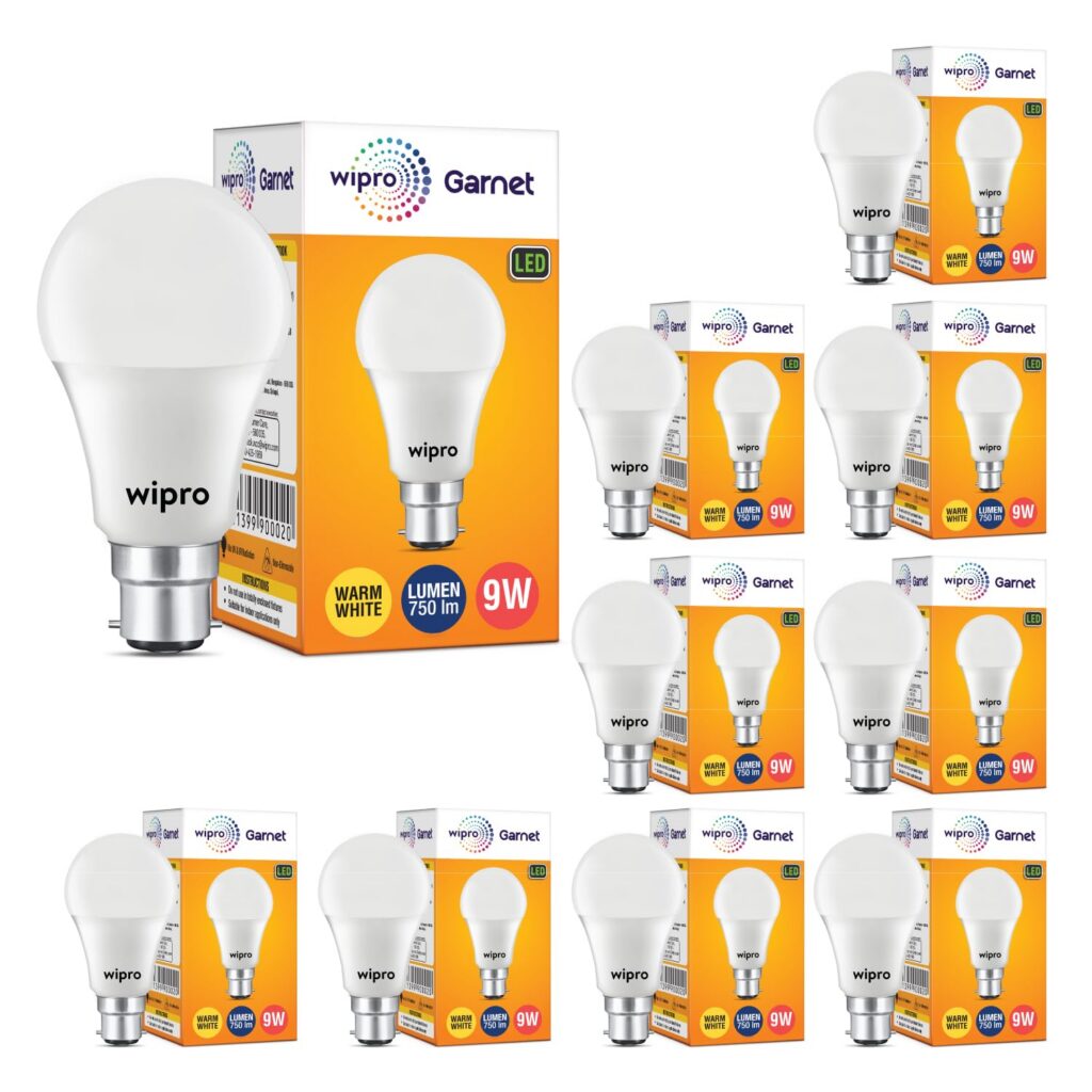 Deal Wipro LED Bulb Warm White 9W Pack of 10 Rs. 548