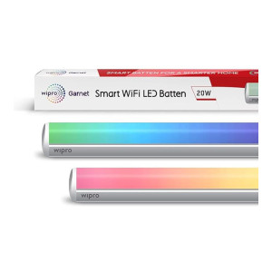 Wipro Next Smart Wi-Fi 20W CCT+RGB LED Batten with Music Sync, Alexa & Google Assistant (16M Colours + Dimmable)