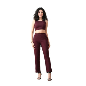 Women’s Maroon Ribbed Sleeveless Co-ord Set