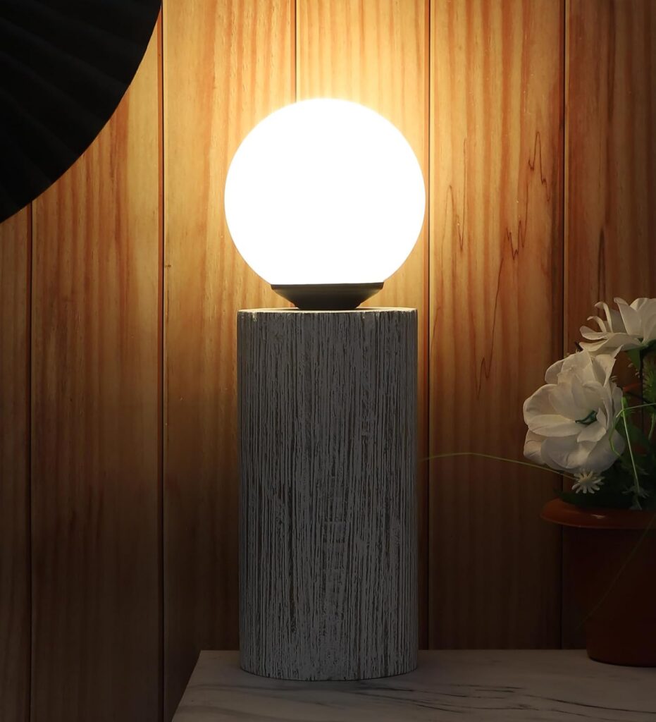 Wooden Table Lamp with Glass Shade Deal