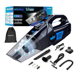 Woscher 3in1 USB Rechargeable Car Vacuum Cleaner & Tyre Inflator